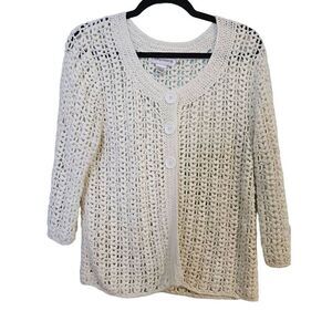Compliments winter white loose knit cardigan.  Size L.